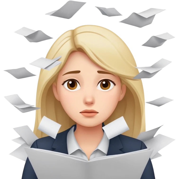 tired woman with flying papers around her emoji
