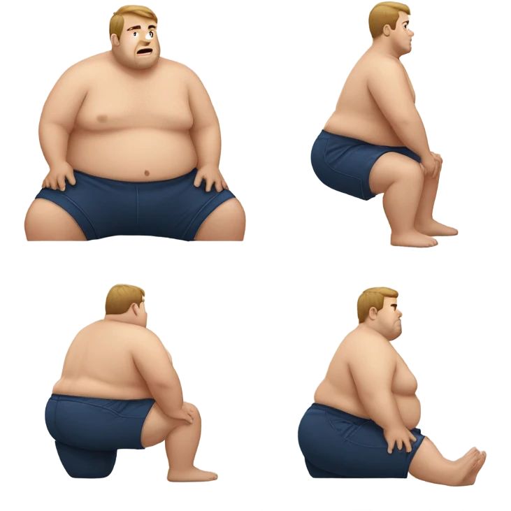 side view of fat white guy shirtless doing sit-ups emoji