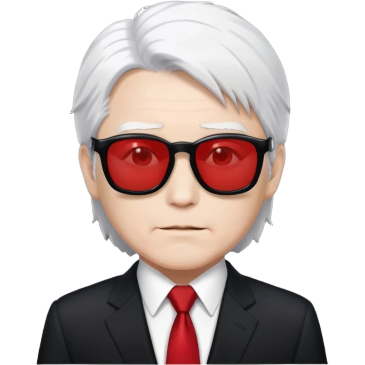 Satoru Gojo from Jujutsu Kaisen with white hair, black suit, red tie, and sunglasses emoji