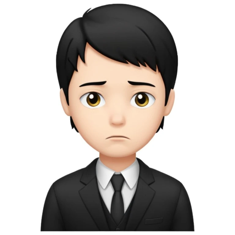 Xafa kayfiyatdagi qora soch va qora kostyum shimli bola emojisni chiqarib ber emoji