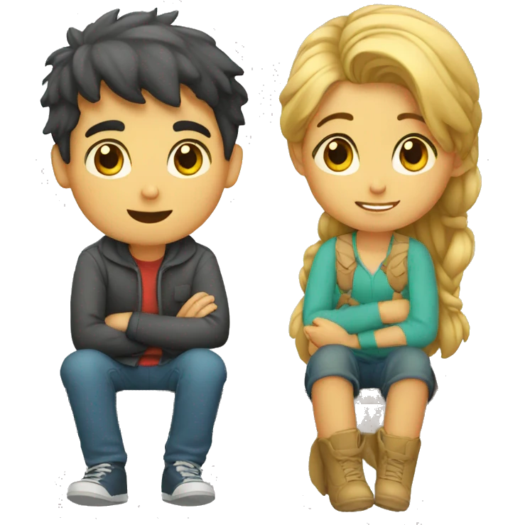 boy and girl sitting and thinking  emoji