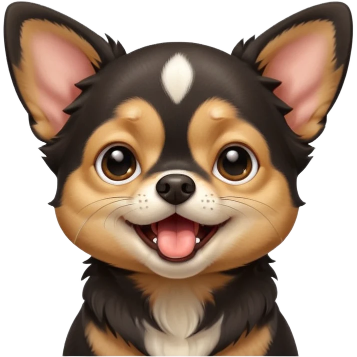 A high-resolution digital illustration of a cute black and tan chihuahua with big eyes yawning. portrait in a clean, semi-realistic style emoji