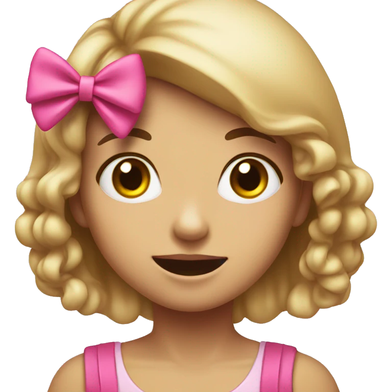 A girl with a hungry face and a pink bow emoji