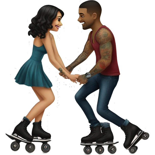 Romantic roller skating date for beautiful tattooed couple emoji