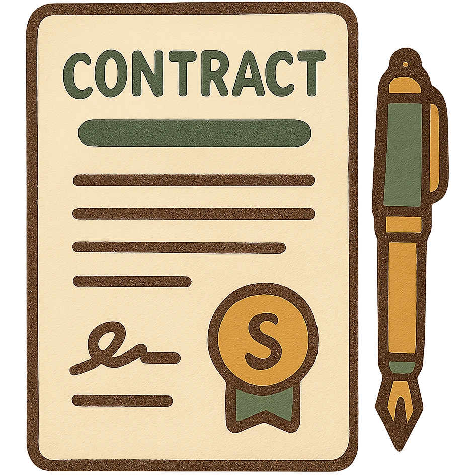 contract document, minimalistic, green gold and white color scheme, clean lines, no background emoji