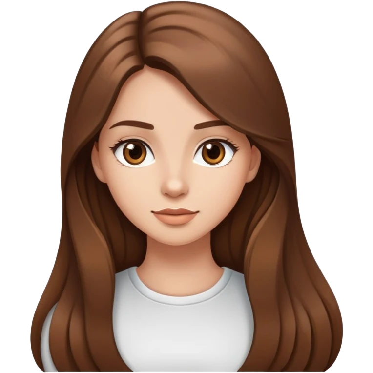 Young woman with long brown hair, pretty face, social media personality emoji