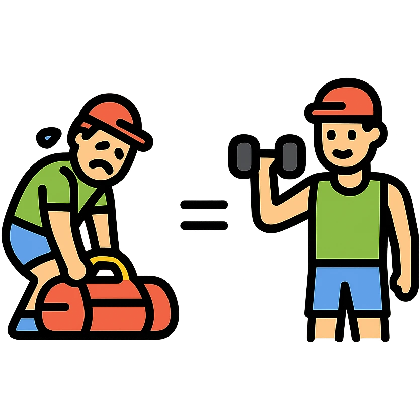 The picture is devided into two parts  the firts picture shows asportsman is struggling to lift a gymbag, the second one show the same sportsman doing a workout. There's sybmol equal between these pictures emoji