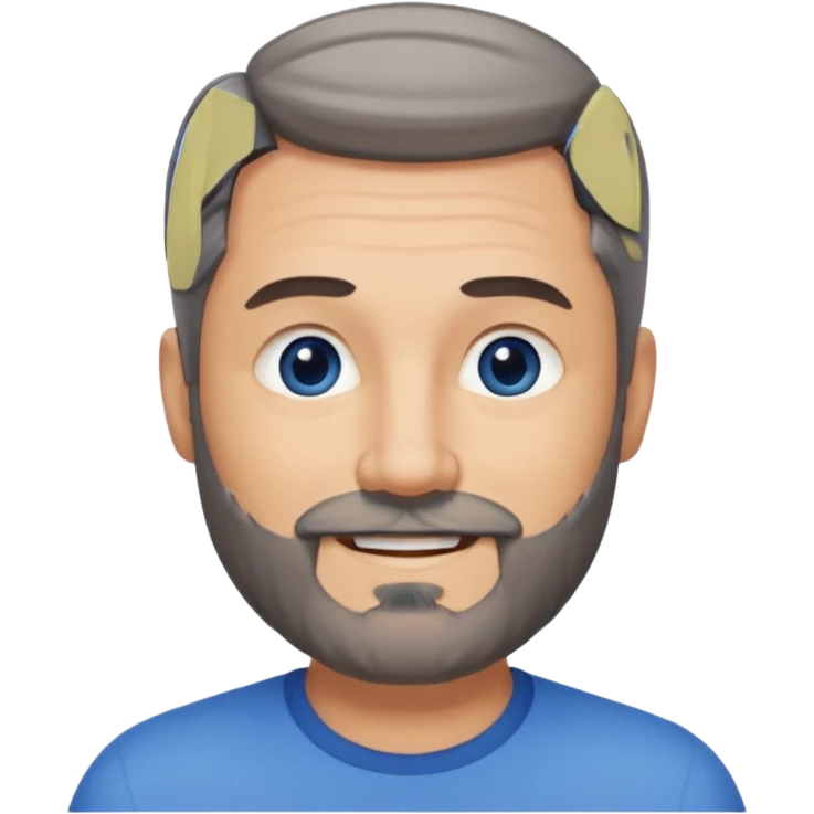 A middle-aged man with a medium black and gray beard, short dark hair cut to the scalp on the sides and combed back on top, blue eyes, smiling, tan skin tone emoji