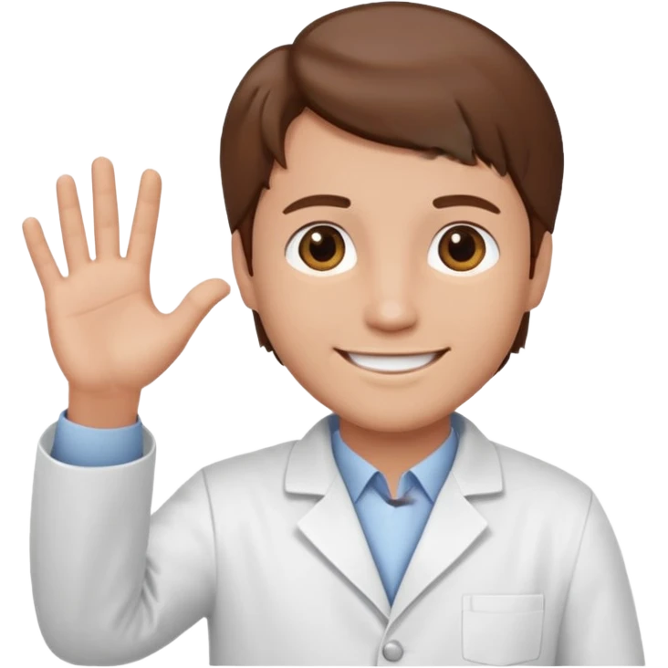 Radiografía de mano sostenida por un hombre con bata blanca  piel clara cabello café saludando emoji