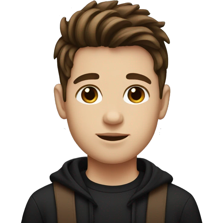 boy with a stripe in the middle hairstyle, brown hair and a black sweater, brown eyes and white skin emoji