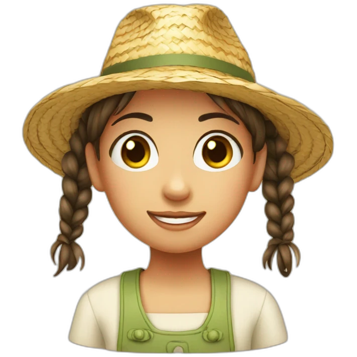 a girl with pigtails in a straw hat emoji