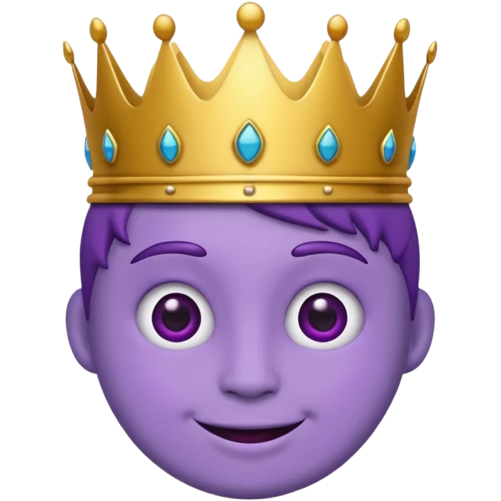 An emoji of Wemmbu, purple skinned, 2 dots for eyes. :] smile and golden crown emoji