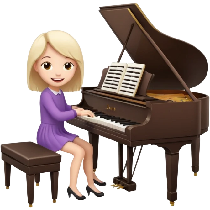 A cute girl in funny animated style , cartoon is playing the piano, full pose emoji