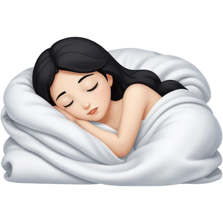 Black haired white girl sleeping inside a white blanket  emoji