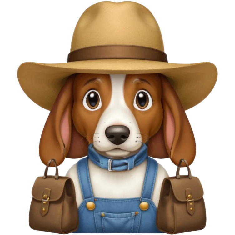 toothless hillbilly basset hound wearing a stetson and dungarees and has bagfs under the eys emoji