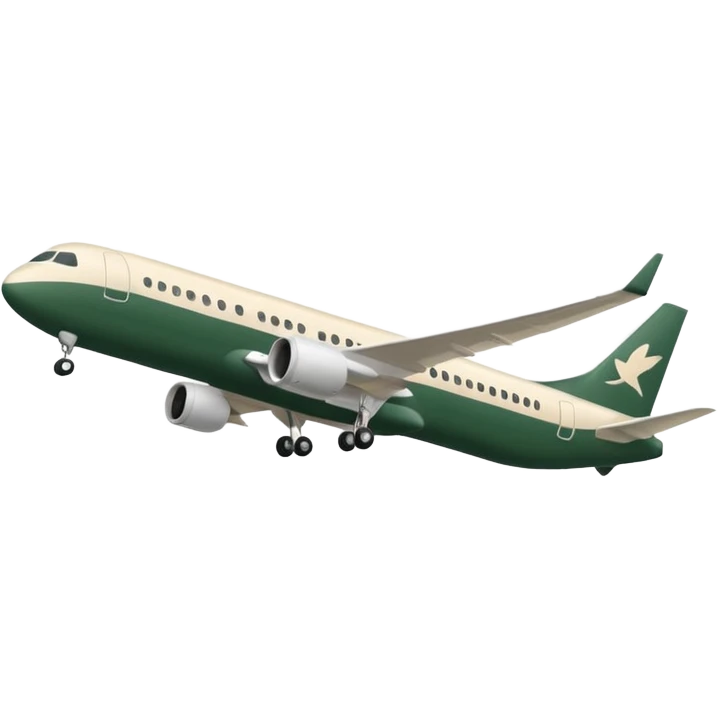 minimalist long passenger airplane, fully light beige (milky), only dark green (#173e12) accents, Apple emoji style, no text emoji