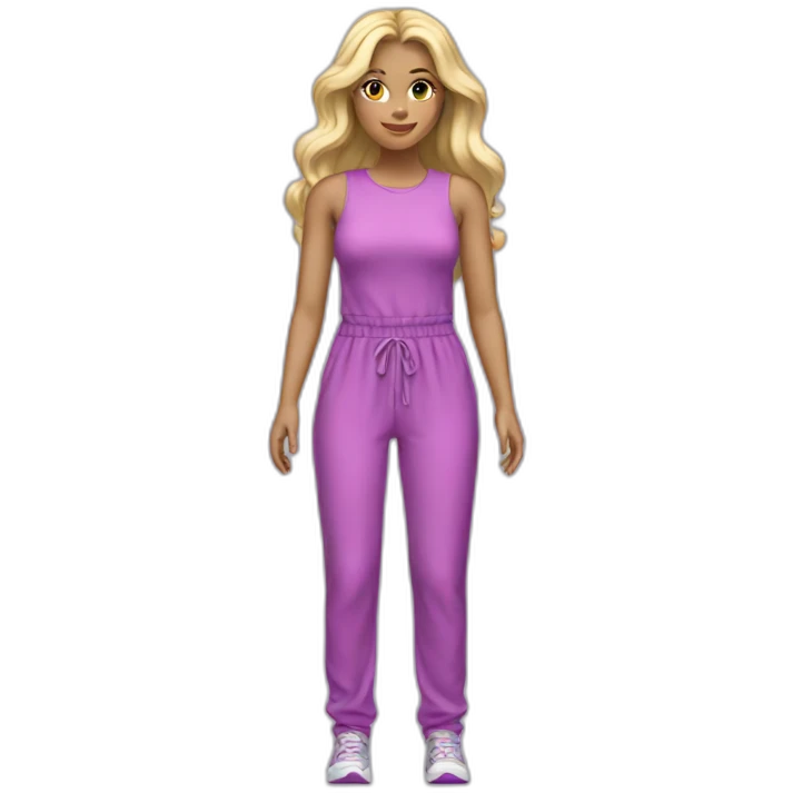 Woman blond hair pink purple full body jumpsuit emoji