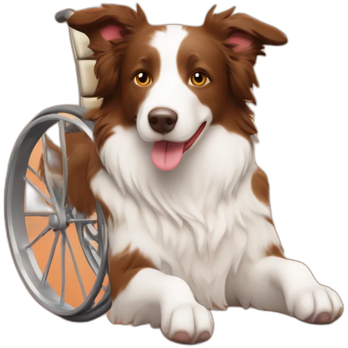 white light brown red merle border collie on orange wheel chair emoji