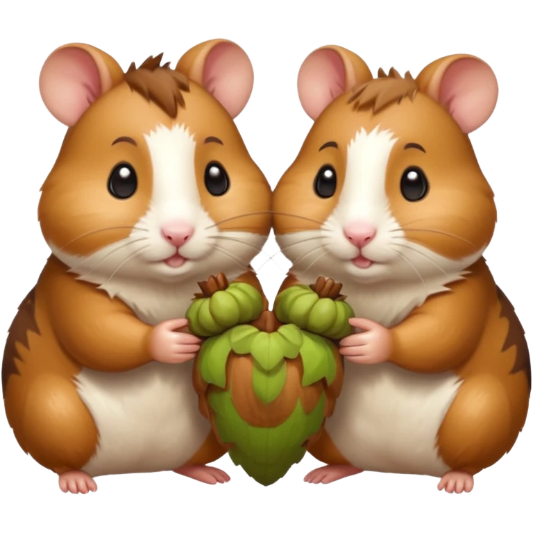 cartoon-style hamster sharing acorns with other cartoon-style hamsters emoji