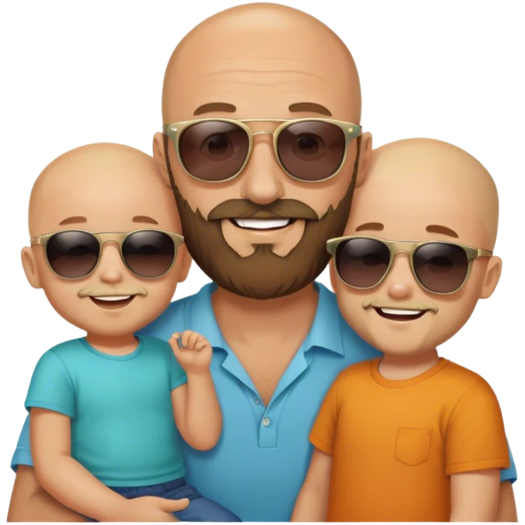 Bald dad with beard and sunglasses and has 2 kids emoji