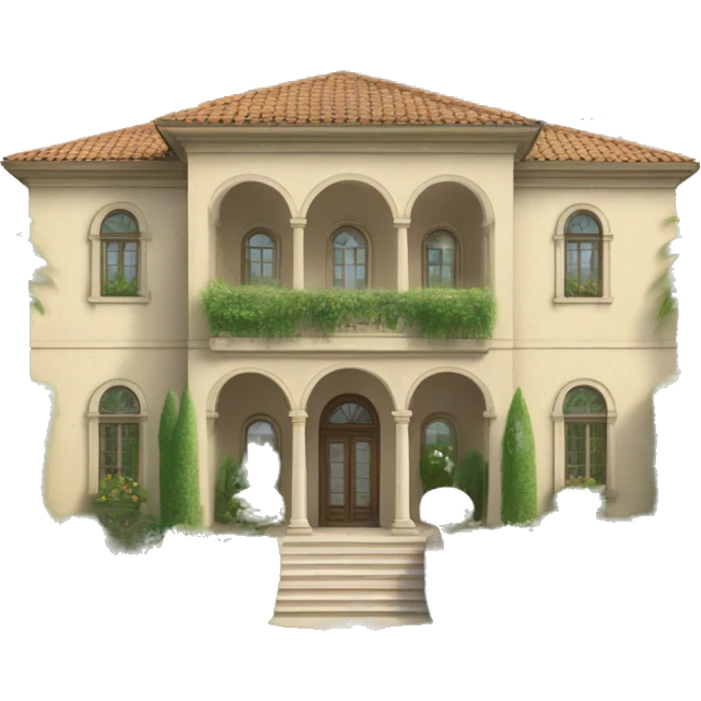 Italian villa with its grand stucco exterior, arched windows, and lush greenery. Italian villa with its grand stucco exterior, arched windows, and lush greenery.  emoji