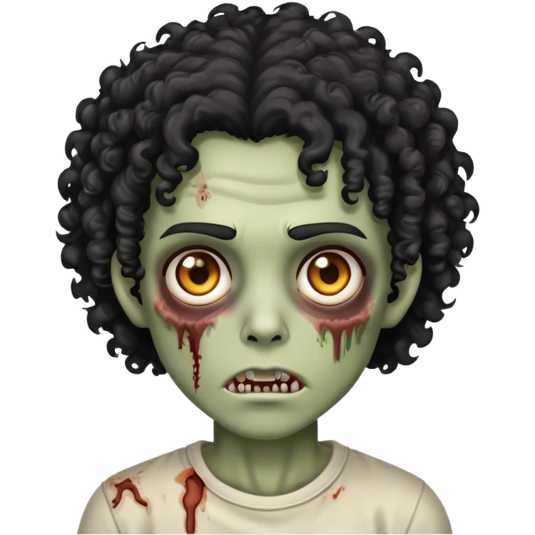Um zumbi de cabelo preto enrolado grande e olhos castanhos  emoji