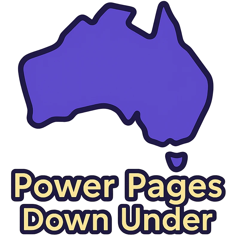 minimalist outlined icon of Australia map with thin lines, text 'Power Pages Down Under' in modern sans-serif font, color palette #403DAD, vibrant purple, #fff7ad accents, no extra icons or overlays emoji