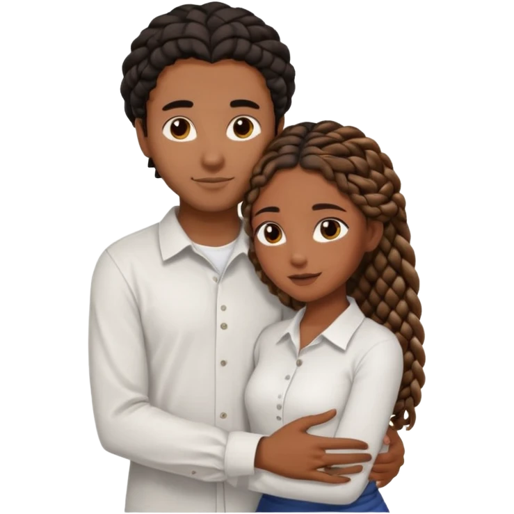 dark skin, black girl with black and brown braids, hugging her middle eastern boyfriend with wavy brown hair and medium to light skin emoji