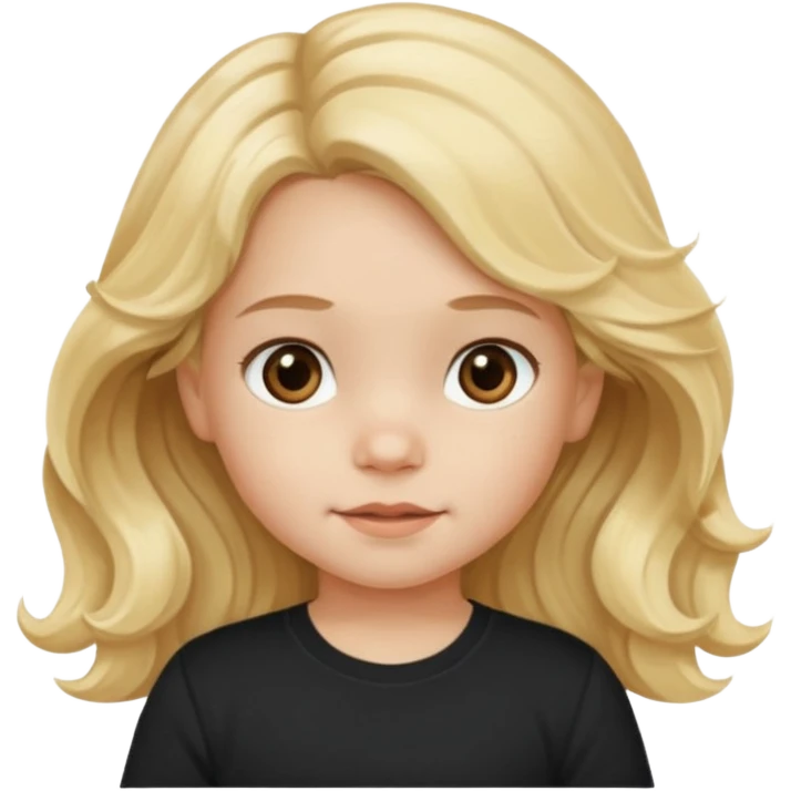 3yr old girl wavy long blond hair brown eyes black tshirt emoji