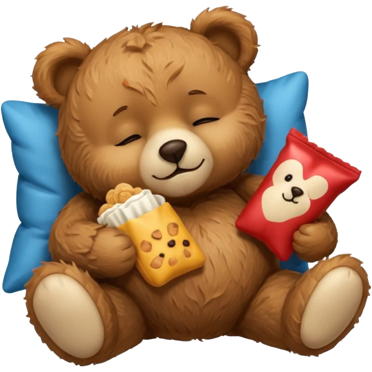 Sleeping teddy bear with snacks emoji