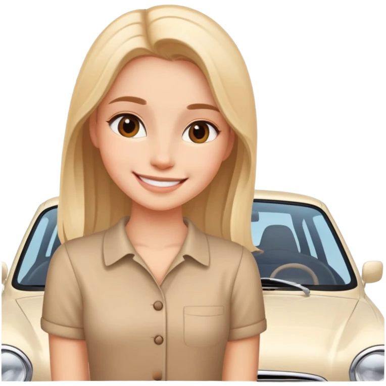 smiling girl with car emoji