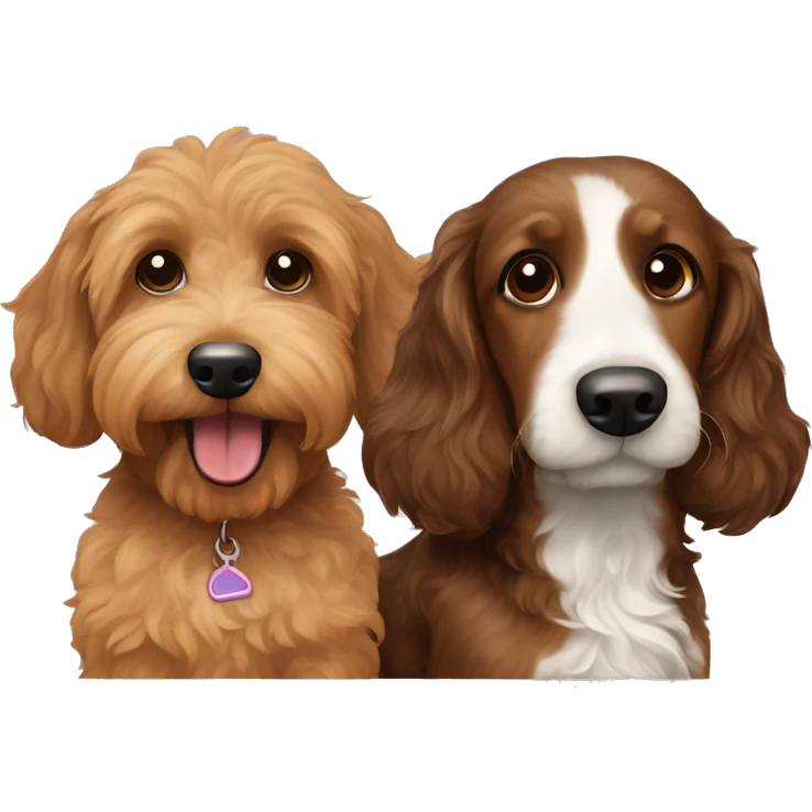  Brown goldendoodle and a black and brown longhair dachshund sitting together  emoji