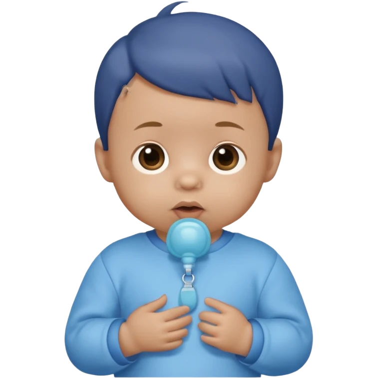 A cartoon baby with light skin, small tuft of hair, wearing a baby outfit, holding a pacifier, front-facing emoji