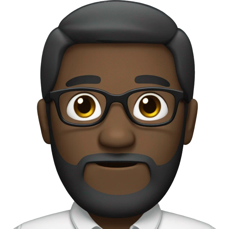  Chatty man dark skin, short hair, small thin glasses, blue-green eyes, with a dark black beard, 2-day beard, geek emoji