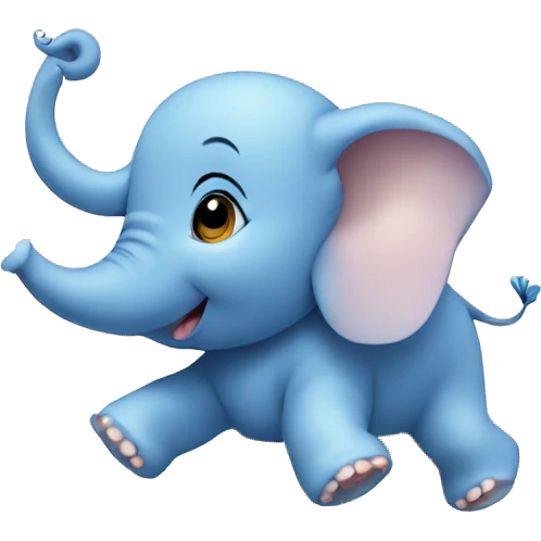Blue baby elephant floating on a cloud with a halo emoji