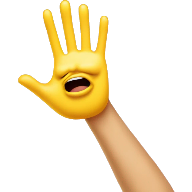 un emoji visage jaune basique qui se mord la lèvre et dont les mains montrent des ongles longs roses emoji