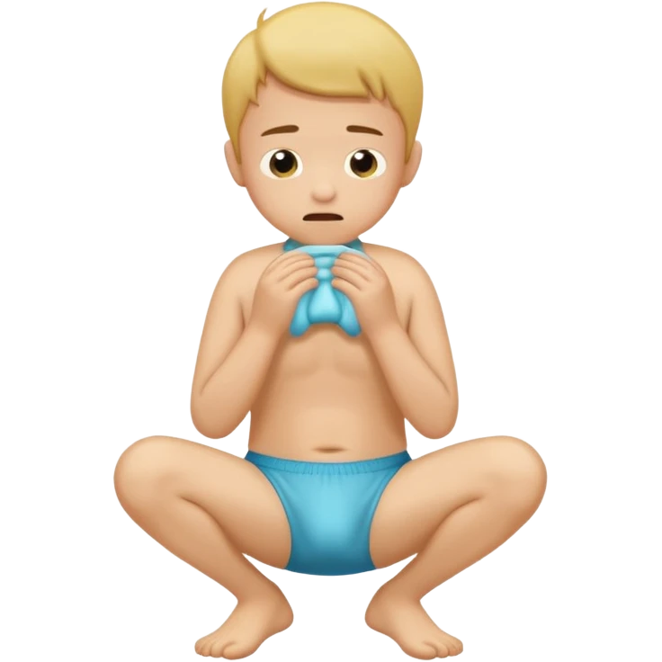 A  boy squating down peeing on his wet stinky poopy underwear farting and pats his butt emoji