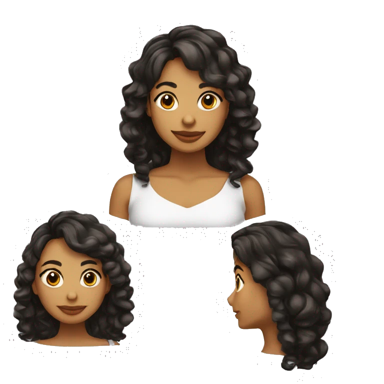 Chica con cabello ondulado negro y largo y tez morena emoji