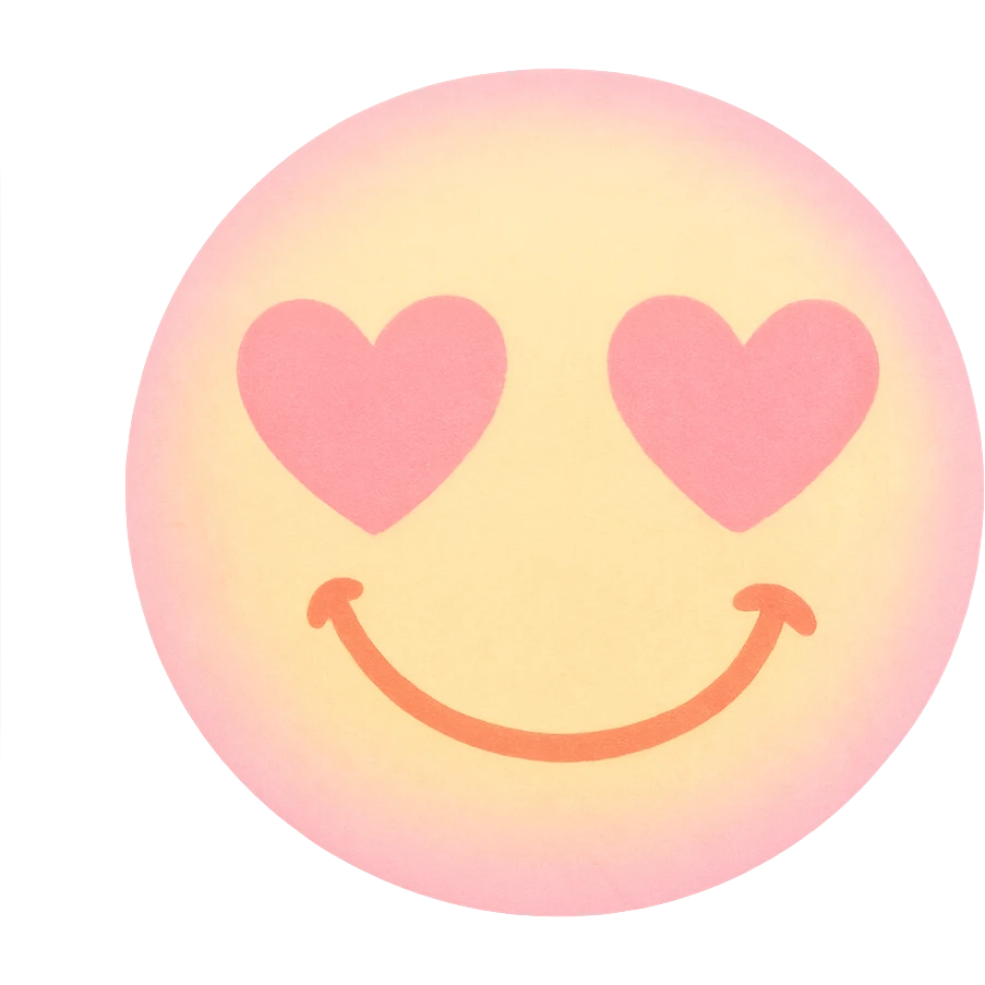 cute emoji, heart eyes, playful grin, pastel pink and yellow emoji