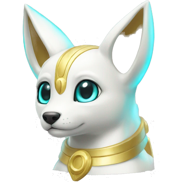 Shiny White Angelic Electric Albino Umbreon. cyan eyes and cyan markings. Golden Anubis-rings. full body emoji