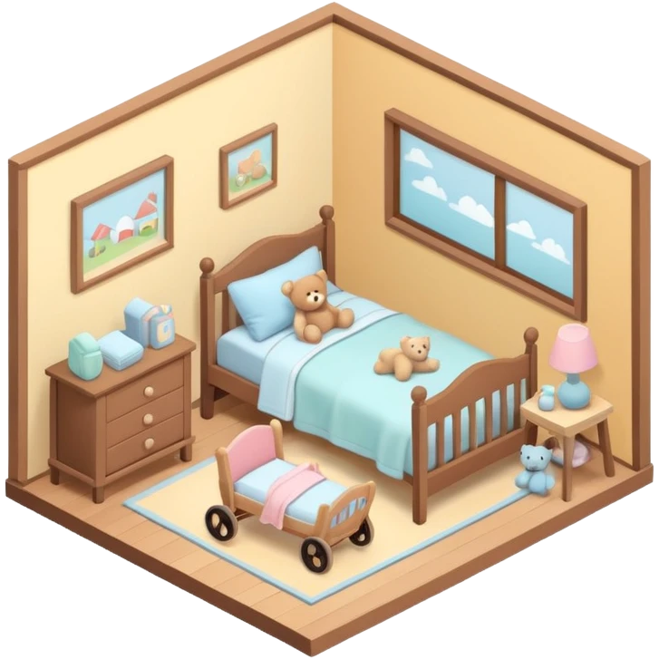 isometric baby room, Cozy baby room with crib and teddy bear emoji