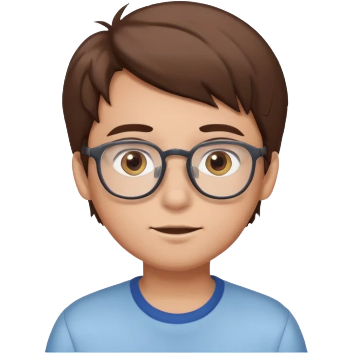 cartoon boy with brown hair, brown eyes, glasses,pastel toon style emoji