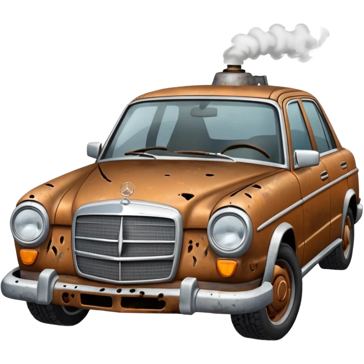 a broken mercedes with steam coming from below the bonnet emoji