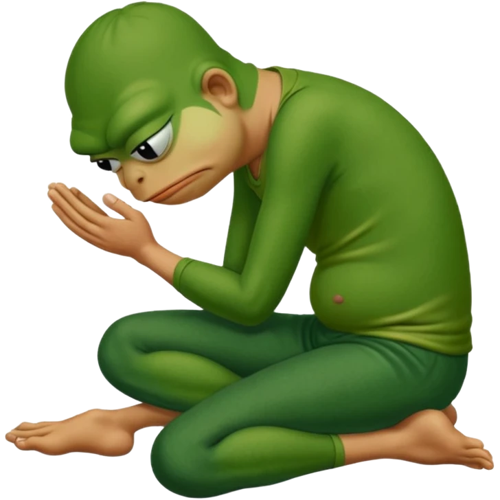 Pepe the frog kneeling and praying in front of man’s feet emoji