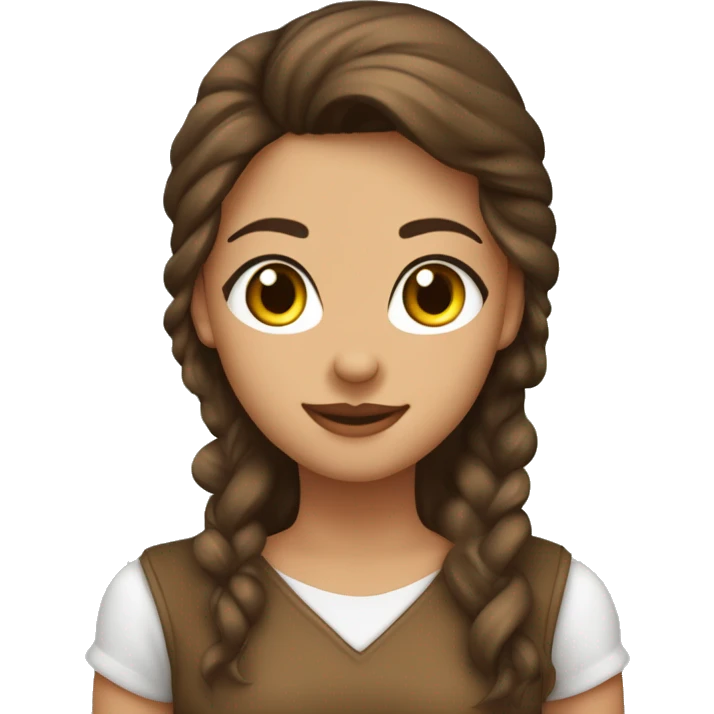 Una chica con pelo liso color castaño piel clara pecas en la nariz y cachetes y ojos verdes  emoji