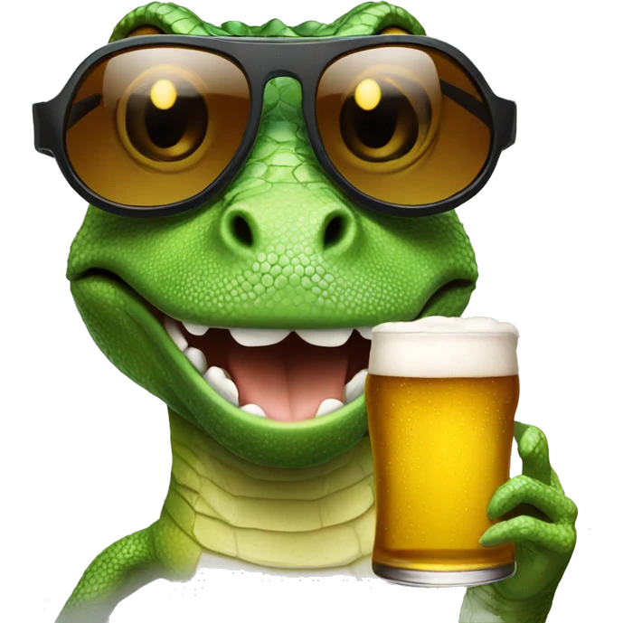 lizard wearing rayban sunglasses holding  beer emoji