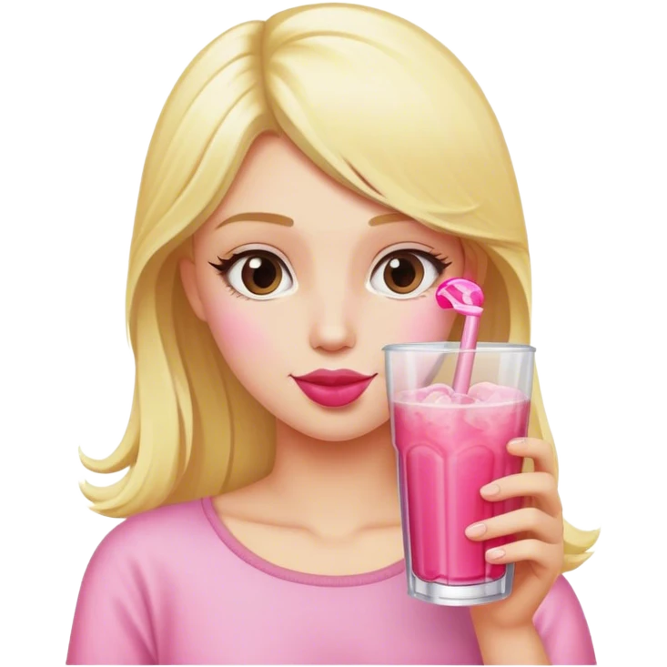 blonde girl drinking pink drink emoji