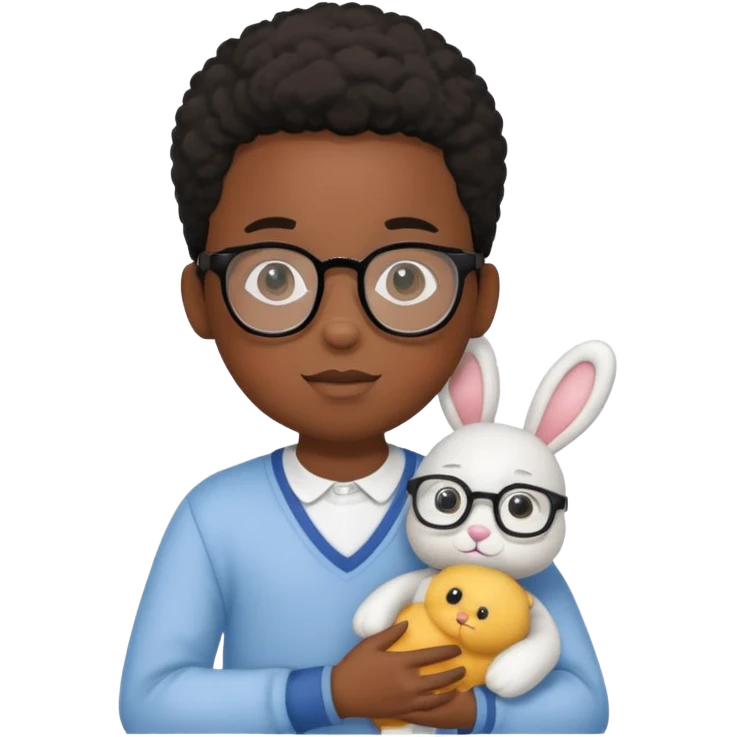 black boy kid with glasses → holding a toy rabbit emoji