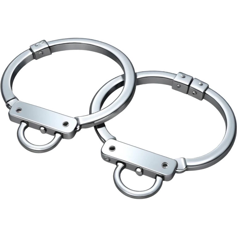 A pair of elegant handcuffs emoji made of silver chrome, smooth rounded design, glossy metallic reflections, luxury fetish aesthetic, minimal iOS emoji style, centered, clean white background emoji