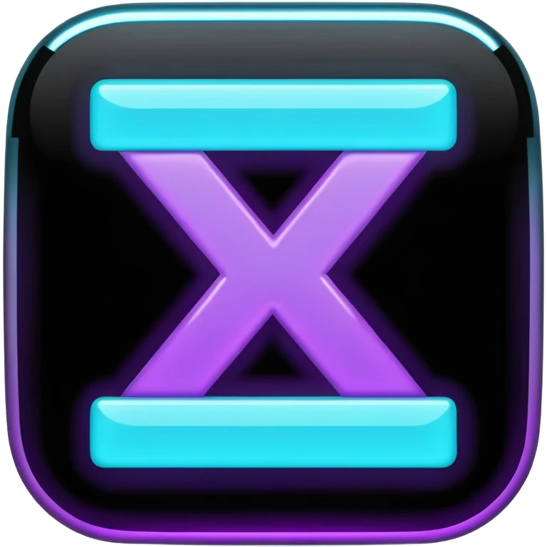 futuristic minimalistic emoji icon, letters "N" formed by three glowing digital lines representing Storm, Atom and NoizeGames, neon purple (#8B5CF6) and cyan (#00E0FF) on dark background, modern tech style, 1:1 aspect ratio emoji